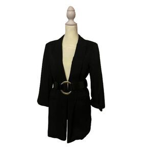 Missguided Black Collared 3/4 Sleeve Open Front Blazer Size 0